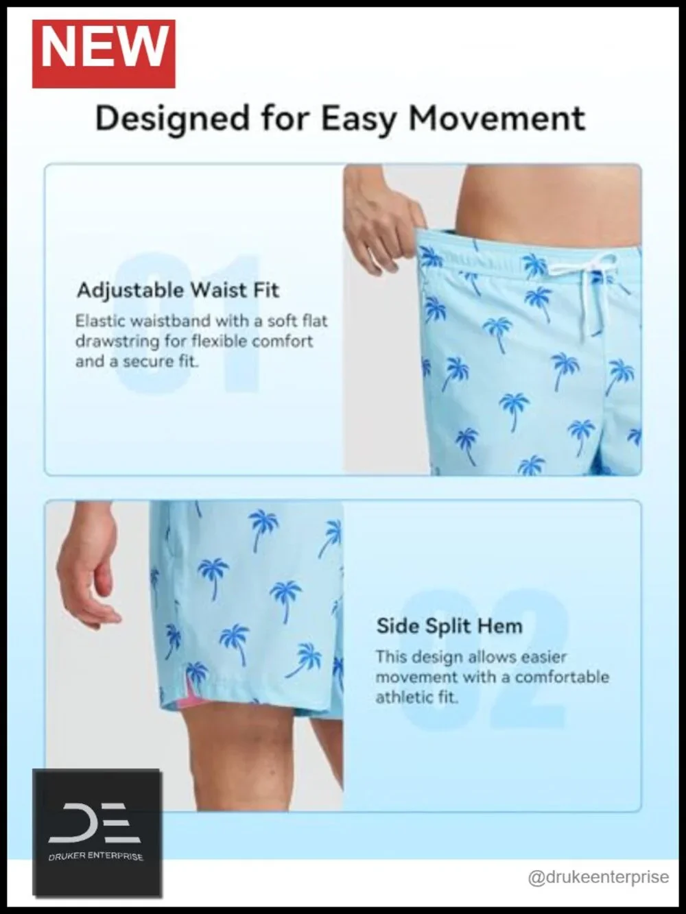 Men's Swim Trunks with Compression Liner, Quick Dry 5